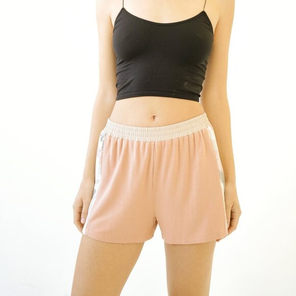 MYSTREE Soft Pink Camo Trim Lounge Shorts | Comfy Elastic Waist Athleisure - Picture 3 of 3